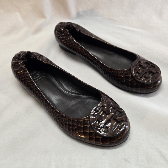 Tory Burch Shoes - Tory Burch Women's 6 Reva Ballet Flats Brown Snake Skin Patent Leather